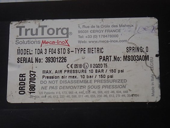 Пневмопривод TruTorg Meca-inox TDA-3-F04-STD-S MS003A0M бывший в употреблении ПОЧТИ НОВЫЙ