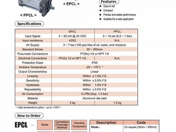 Позиционер POWER-GENEX EPCL-250-P 4-20mA DC Max 7bar ExdIICT6 +70C электрорегулятор