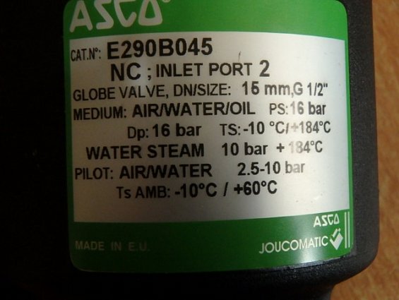 Клапан ASCO E290B045 DN15 G1/2" 16bar -10C...+184C 2.5-10bar
