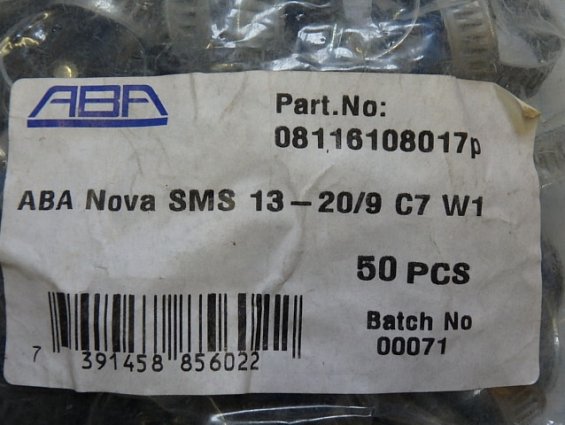 Хомут червячный винтовой диаметр Ф13-20мм ширина 9мм SIZE-06 ABA Nova SMS SWEDEN S20