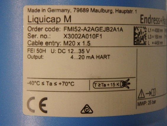 Датчик уровня Endress+Hauser Liquicap M FMI52-A2AGEJB2A1A(FMI52-U2AGEJB2A1A) L1=4300mm L3=150mm