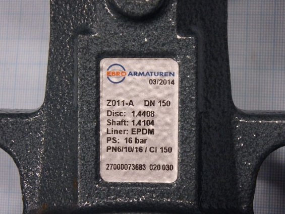 Затвор EBRO ARMATUREN Z011-A DN150 PN16 Disk-1.4408 EPDM D732-01 06/12 с редуктором 232-06