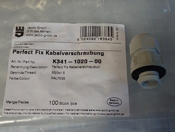 Кабельный ввод гермоввод Jacob K341-1020-00 M20х1.5 RAL7035 Perfect Fix Kabelverschraubung