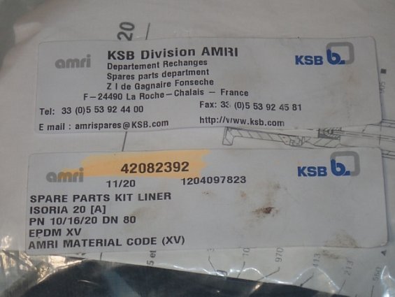 Ремкомплект затвора KSB Amri DN80 ISORIA-20 EPDM XV 80XV20 42082392