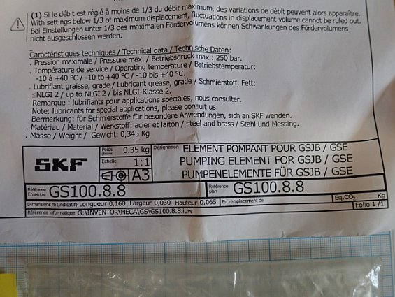 Насосный элемент SkF LUBRICATION GM.ELEM.PPE.D8.RAC.8 GS100.8.8 pumping element for gsjb g