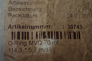 Кольцо O-Ring 114,3*5.7mm MVQ 70rot силиконовый каучук -60...+200С