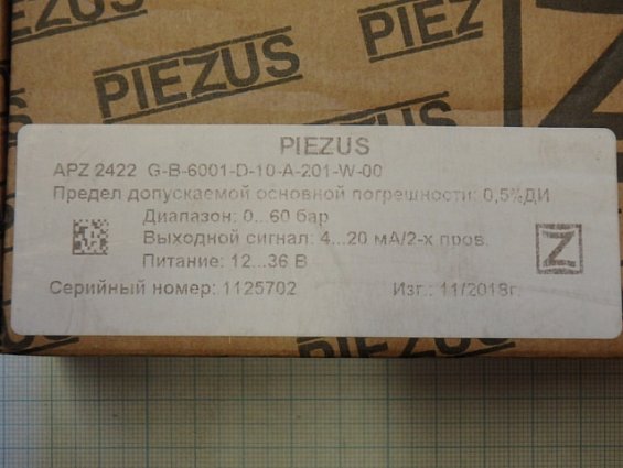 Преобразователь избыточного давления piezus apz-2422-G-b-6001-D-10-A-201-W-00 0...60bar 0.5%
