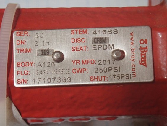 Затвор Bray S:30 DN50 PN10bar CF8M EPDM +120C 20-0200-92803-561 30-169-DN50 c ручкой