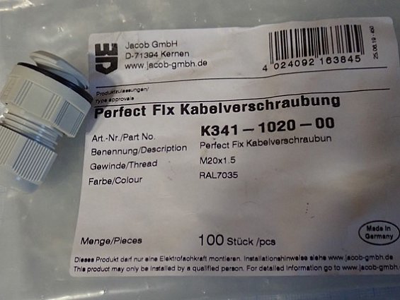 Кабельный ввод гермоввод Jacob K341-1020-00 M20х1.5 RAL7035 Perfect Fix Kabelverschraubung