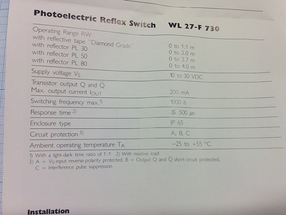 Датчик фотоэлектрический SICK WL27-F730 1009587 8942 ОТРАЖЕНИЕ ОТ РЕФЛЕКТОРА 10-30VDC