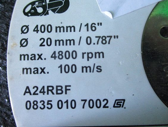 Абразивный круг для стали Stihl 08350107002 A24RBF Ф400mm/16" Ф20mm/0.787"