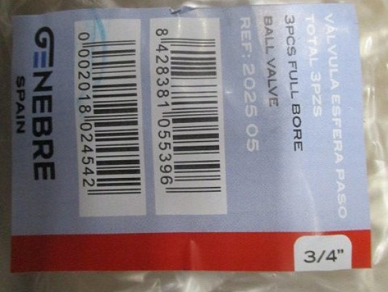 Кран шаровый GENEBRE 2025-05 DN20 G3/4" PN63 AISI316 Tmax=+180С F04-F05 11mm муфтовый