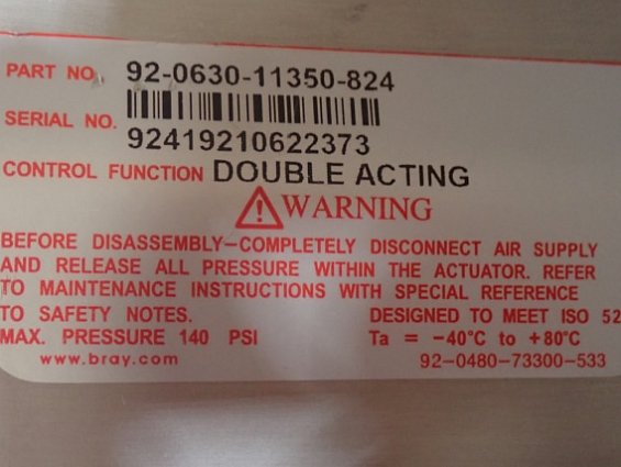 Пневмопривод Bray 92-0630-11350-824 DOUBLE ACTING