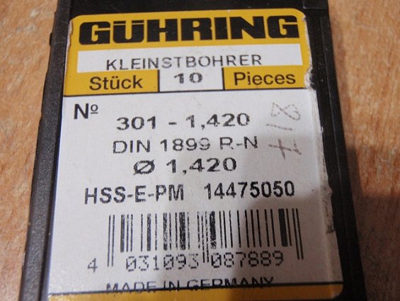 Сверло GUHRING S-SPIRALBOHRER Ф1.420 301-1.420 din1899 r-n hSS-e-pm 14475050 Gesamtlange