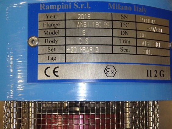 Клапан Rampini Dwg-9 модель-9 +20mbarG DN80 сброса давления 3G ATEX II 2G -20+80C PTFE