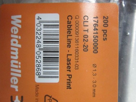Маркировка weidmuller CLI t 02-20 1764150000 Ф1.3-3.0mm CableLine-Laser Print