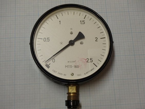 Манометр МТП-160 0-2.5кгс/см2 ГОСТ2405-80 1983г.в класс точности 1.5 диаметр Ф160мм