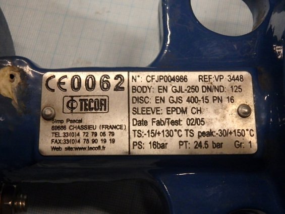 Затвор дисковый поворотный VP3448 DN125 PN16 TECOFI ФРАНЦИЯ