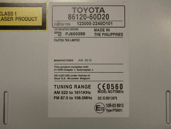 Магнитола автомобильная TOYOTA 86120-60D20 12V FUJITSU TEN