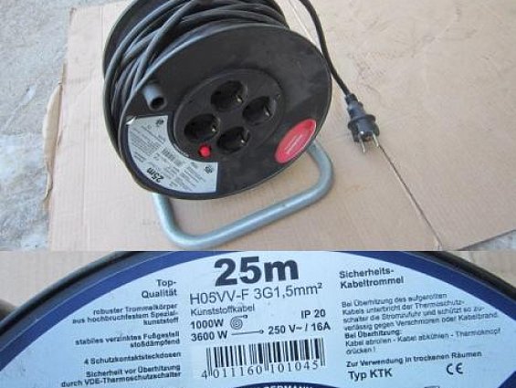 Удлинитель барабанный Schwabe 25 метров 10104 кабель H05VV-F 3G1,5 D230мм пластик четыре розетки