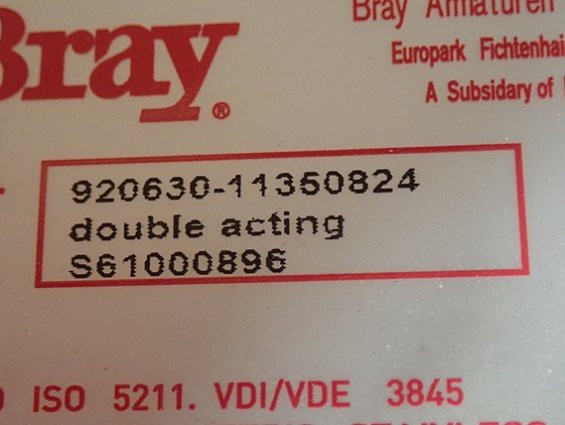 Затвор Bray 30-169-DA0630-DN50 30-169-DN50+S92-0630 920630-11350824 double acting
