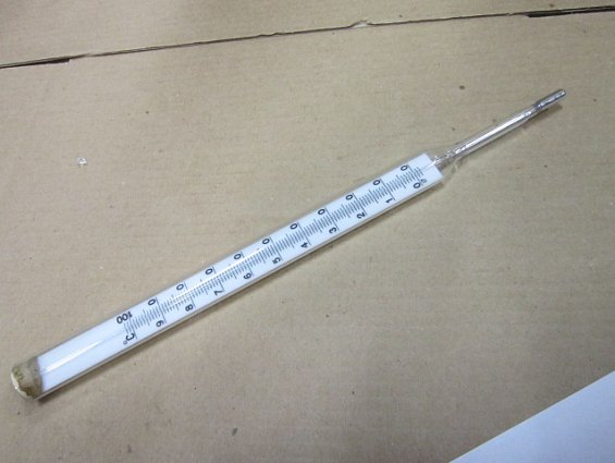 Термометр ТТ П-4 0...+100гр.С длина нижней части 65мм стеклянный ртутный прямой технический