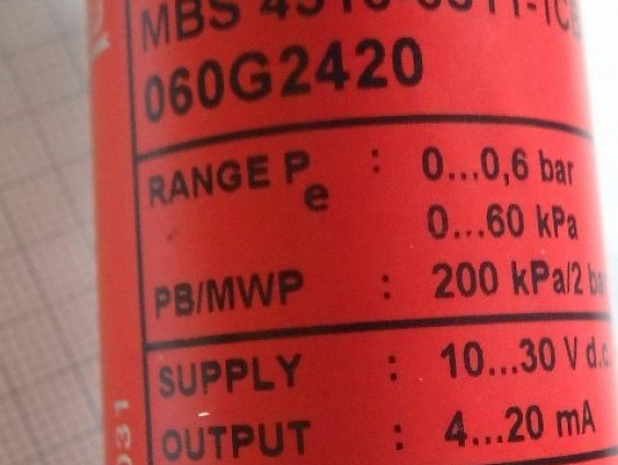 Преобразователь давления danfoss mbs-4510-0811-1cb12 060G2420 0...0.6bar 0...60kPa 4-20mA 10...30VDC