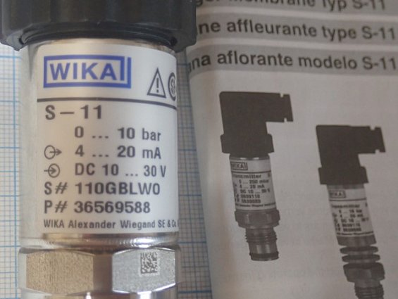 Преобразователь давления WIKA S-11 0-10bar G1/2b-Fb 4-20mA пищевой с открытой мембраной