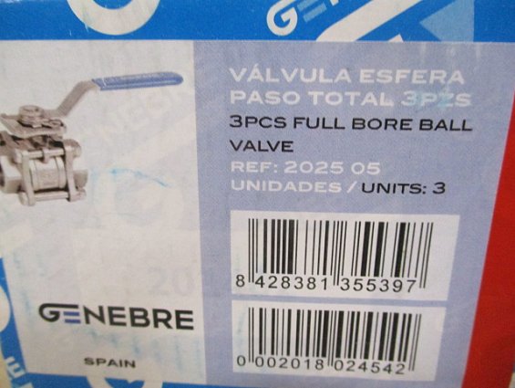 Кран шаровый GENEBRE 2025-05 DN20 G3/4" PN63 AISI316 Tmax=+180С F04-F05 11mm муфтовый