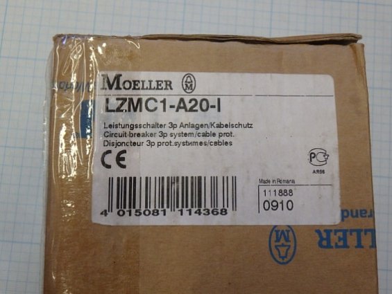 Выключатель автоматический Moeller EATON LZMC1-A20-I 20A 415VAC 50/60Hz 690V 6000V DIN VDE0660