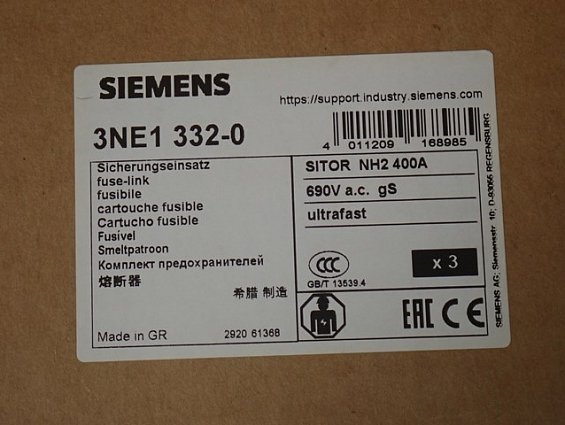 Комплект предохранителей SIEMENS 3NE1 332-0 400A SITOR NH2