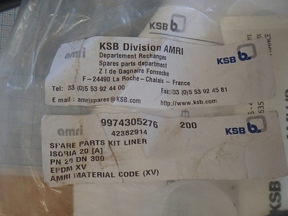 Ремкомплект затвора KSB Amri DN300 ISORIA-20 EPDM XV 300XV20 9974305276 вес-1.04кг габаритный размер