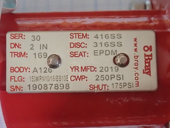 Затвор Bray 30-169-DA0630-DN50 30-169-DN50+S92-0630 920630-11350824 double acting