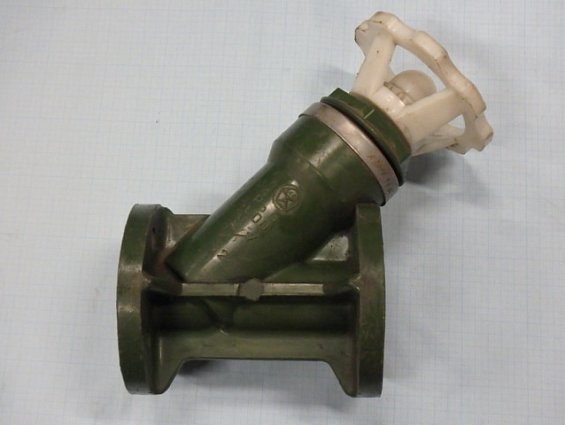 Вентиль клапан угловой пластмассовый 15п67п Ду32 Ру6 чертеж П26523 ТУ26-07-270-80 запорный