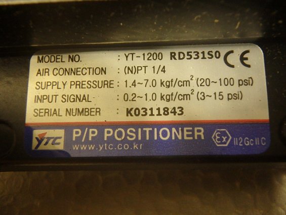 Позиционер пневматический P/P POSITIONER Yt-1200RD531S0 AIR CONNECTION (N)PT-1/4 SUPPLY PRESSURE