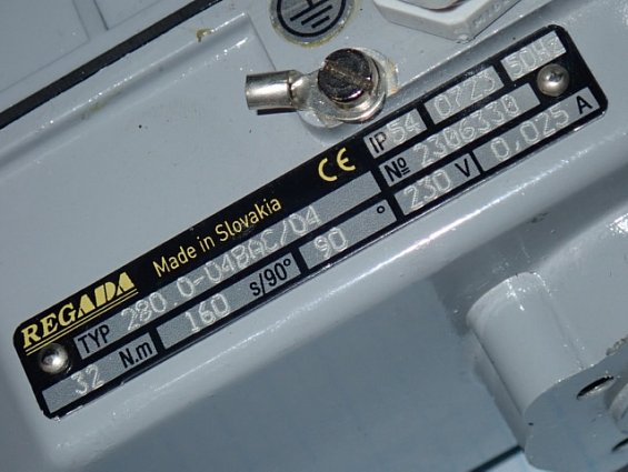 Электропривод REGADA 280.0-04BAC/04 32N.m 160s/90 IP54 230V 50Hz 0,025A Made in Slovakia