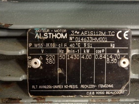 Электродвигатель 3~ AF1S112M TC IP W55 220/380V 50Hz 1430об/мин 4kW с шкивом ALSTHOM