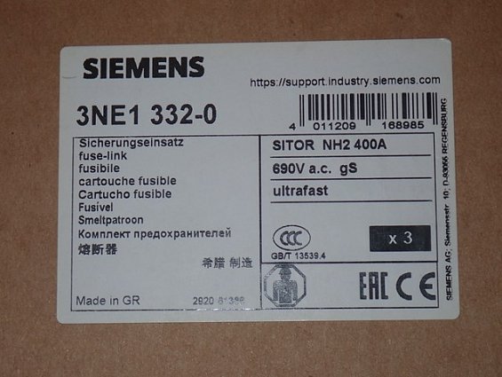 Комплект предохранителей SIEMENS 3NE1 332-0 400A SITOR NH2