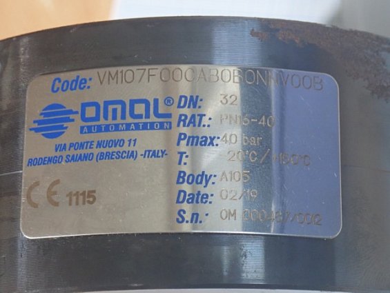 Кран OMAL DN32 VM107F00CAB0B0NNV00B шаровый PN16-40 Pmax=40bar -20C/+150С a105/aisi304 180P002052
