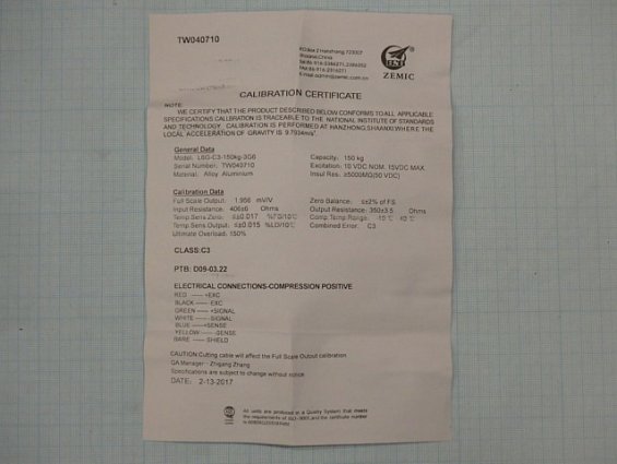 Датчик тензометрический ZEMIC LOAD CELL L6G-c3-150kg-3G6 НПИ-150кг class-c3 150kg
