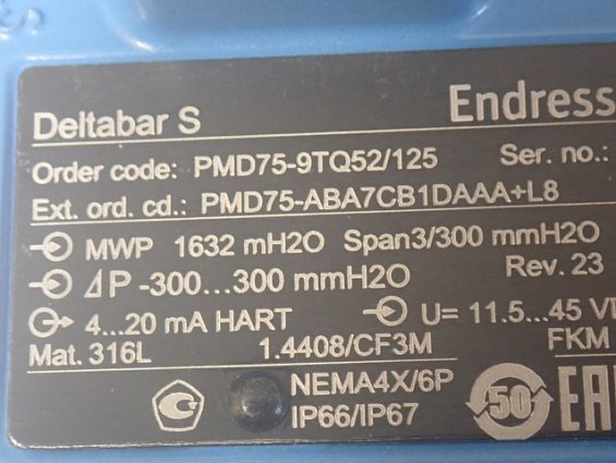 Преобразователь давления Endress+Hauser Deltabar-S PMD75-9TQ52/125 PMD75-ABA7CB1DAAA+L8