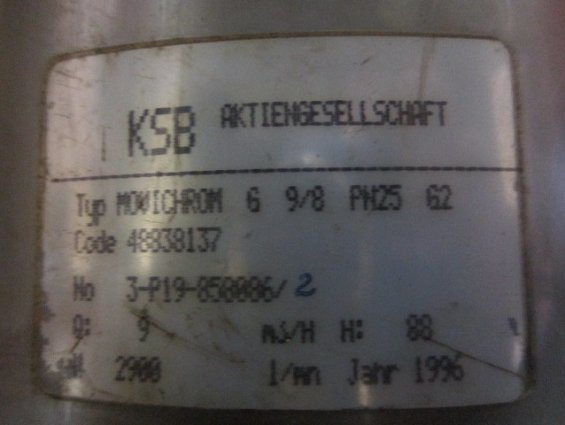 Насосный агрегат ksb movichrom G 9/8 PN25 G2 48838137 Q=9m3/h H=88m n=2850r/min 5.5kW
