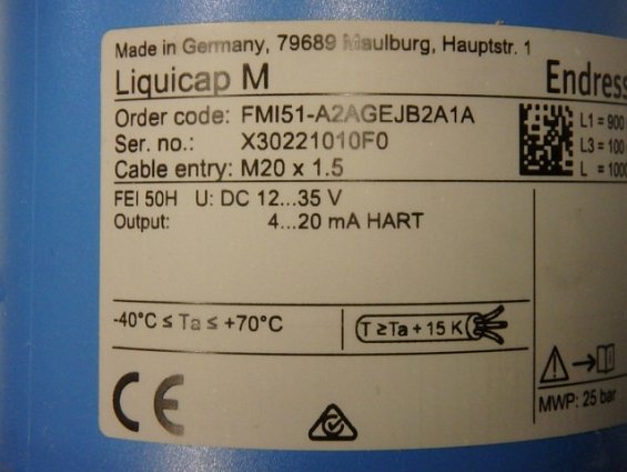 Датчик уровня Endress+Hauser Liquicap M FMI51-A2AGEJB2A1A L1=900mm L3=100mm L=1000mm 4...20mA HART