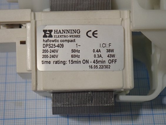 Насос синхронный пароувлажнителя Defensor MK5 HANNING DPS25-409 200-240V 38W 50/60Hz time rating: 15