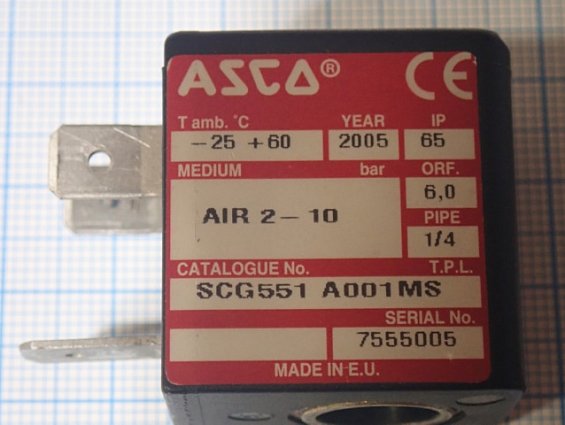 Соленоид ASCO SCG551A001MS катушка электромагнитная 24VDC 3W 400125-042 -25...+60С IP65 2005г MADE I