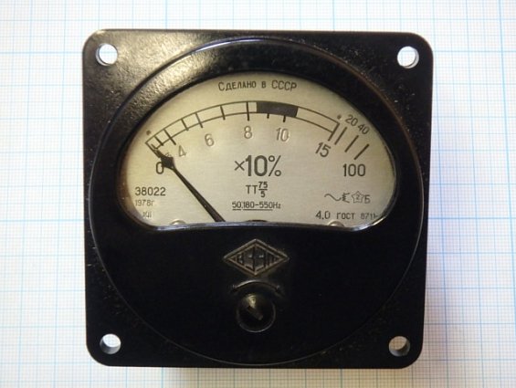 Прибор ВЗЭП типа Э8022 75А ТТ75/5 4.0 ТУ25-04-1308-76 1978г Сделано в СССР амперметр перегрузочный