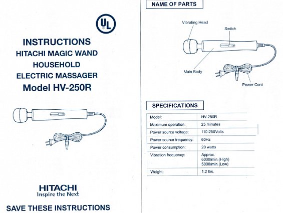 Вибромассажер Hitachi Magic Wand hv-250R massager 110-250V 60Hz 20W 25MIN HITACHI для спины и ног