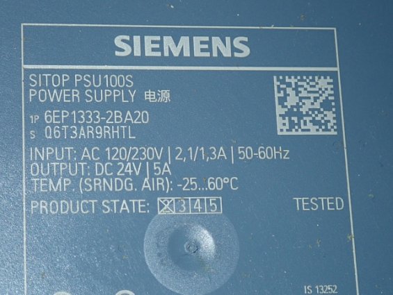 Блок питания SIEMENS 6EP1333-2BA20 DC24V/5A Made in Austria