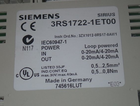 Аналоговый преобразователь SIEMENS 3RS1722-1ET00