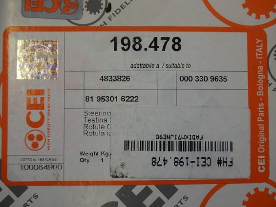 Наконечник рулевой поперечной тяги левый 198478 4833826 M28х1,5 CEI